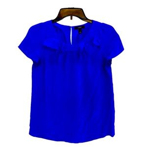 J. Crew Royal Blue Silk Short Sleeve Bow Detail Scoop Neck Top